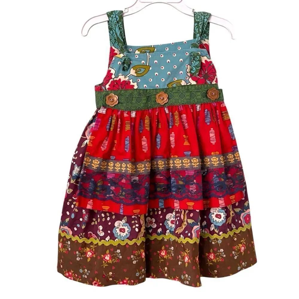 Matilda Jane Paint By Numbers Apron Dress in Red Blue Kid Size 2